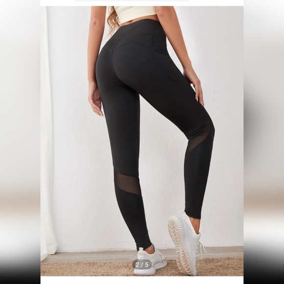 Shein workout leggings with mesh panels and pocket - Picture 3 of 6